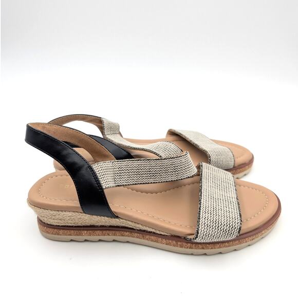 Easy Spirit Sabina Strappy Low Wedge Sandals Women's Beige/Black Size US8W EU39 - Picture 3 of 11